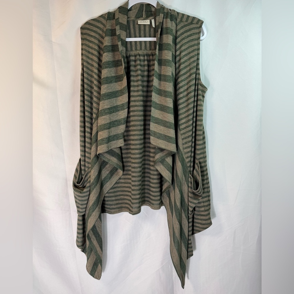 LOGO Women's Green & Oatmeal Striped Vest M - Picture 1 of 11